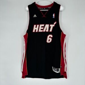 Adidas NBA Miami Heat LeBron James 6 Jersey Black Red Mens Large Length +2